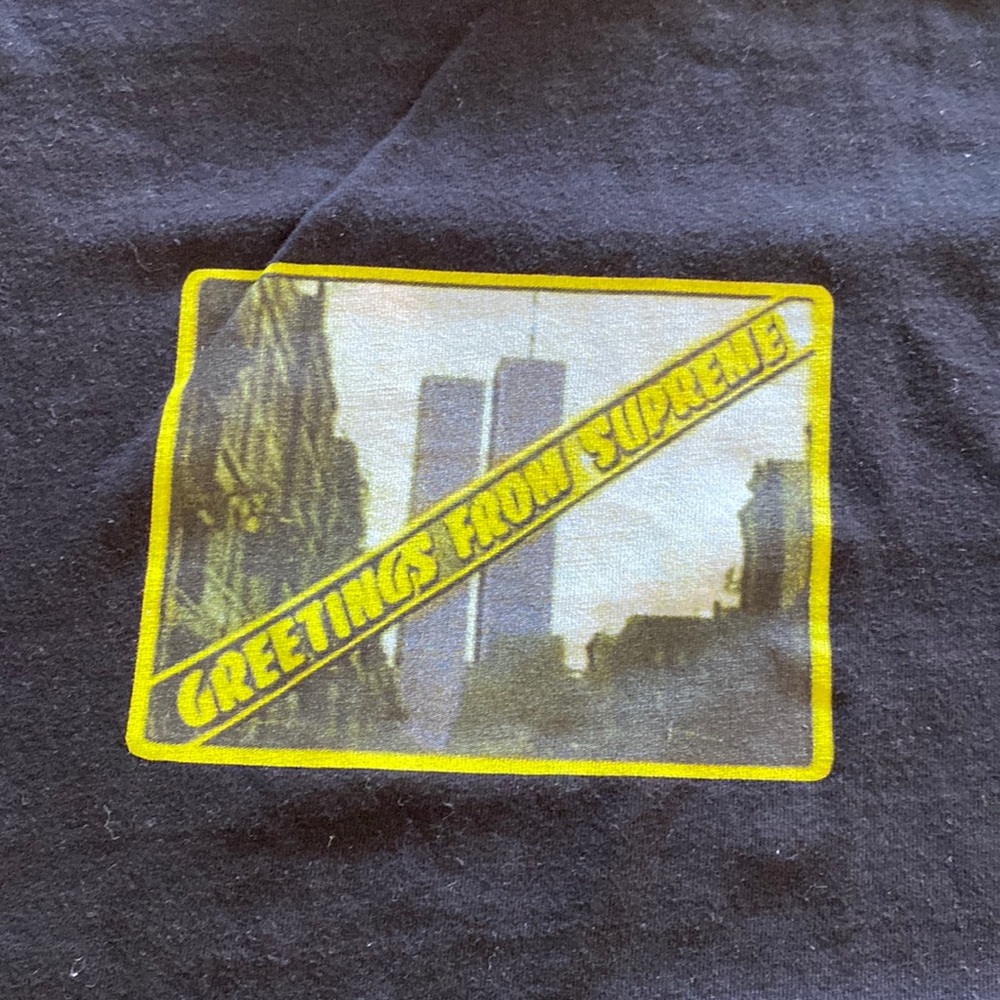 BLACK GREETINGS FROM SUPREME TWIN TOWER SHIRT